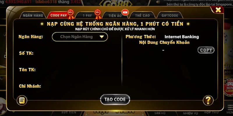 Nạp qua code pay