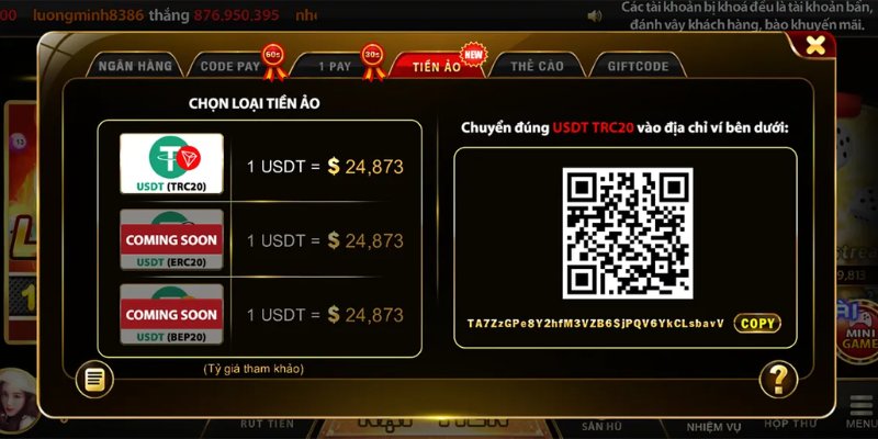 Nạp qua tiền ảo