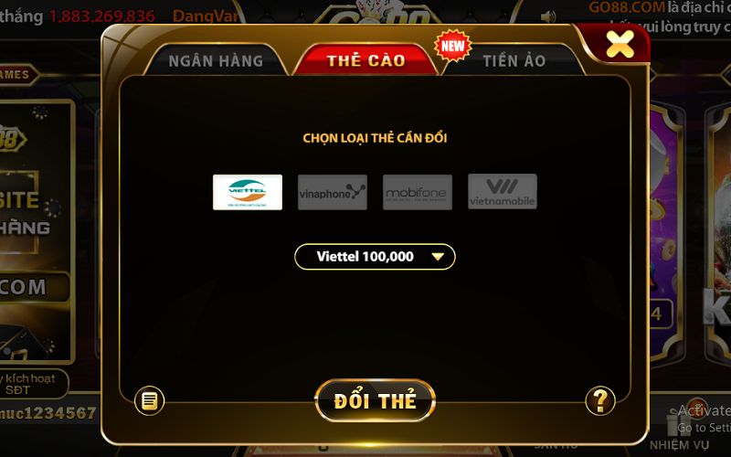 Rút tiền bằng đổi thẻ cào