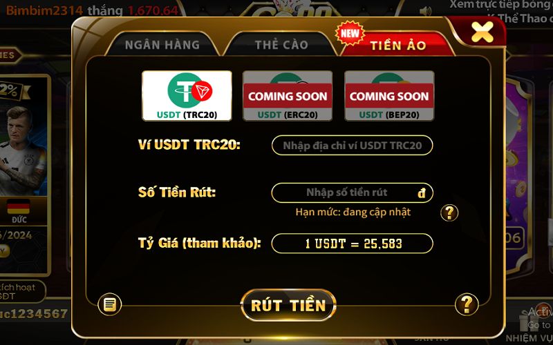 Rút tiền bằng đổi tiền ảo